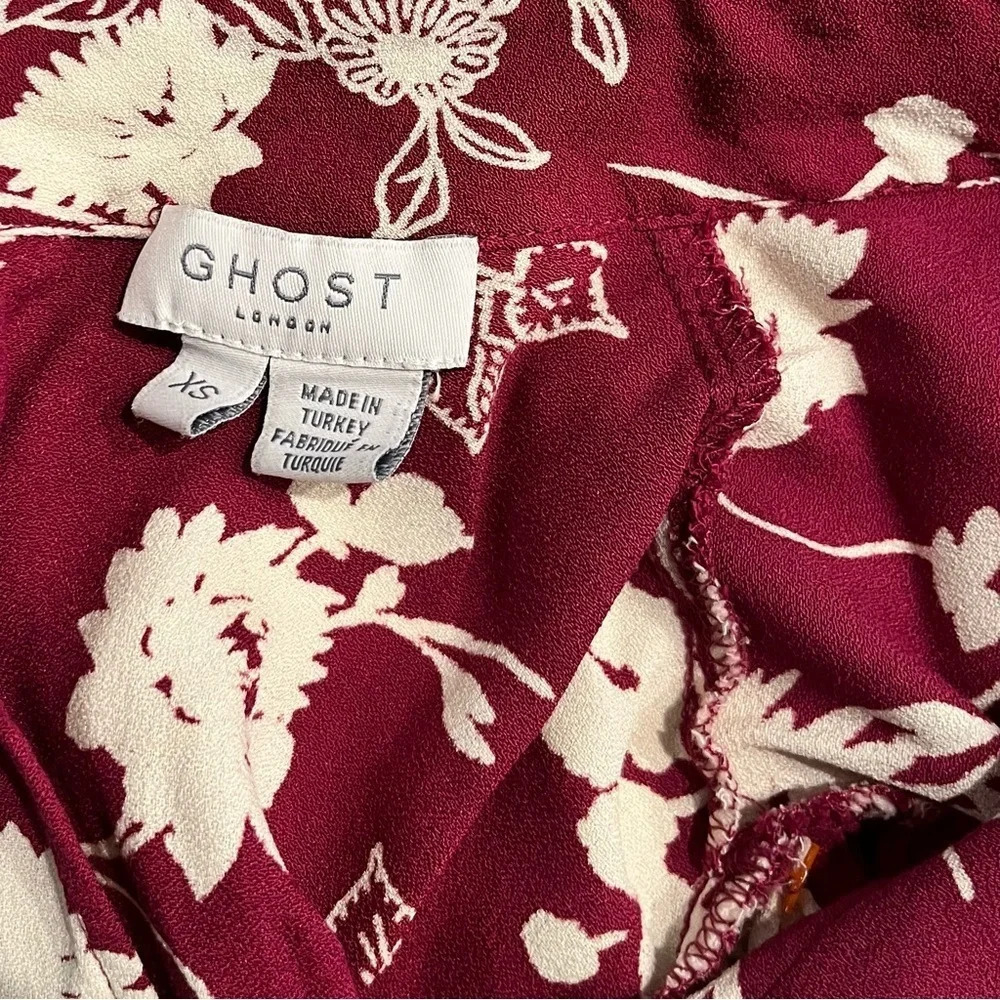 Ghost London Viscose Floral Retro Midi Dress Gathered Sleeves Old Hollywood Xs — image 6 of 8